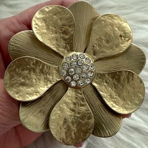 Gold Tone Flower with Clear Rhinestone Brooche